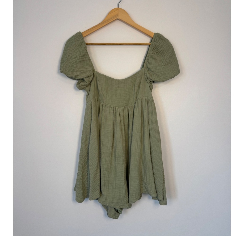 Princess Polly Olive Green Puff Sleeve Romper